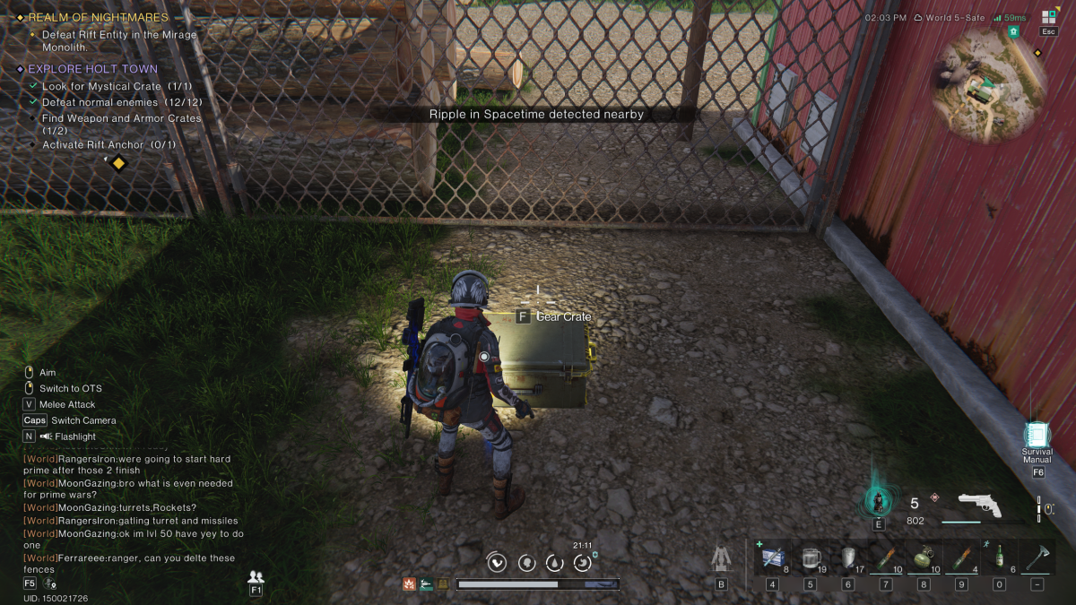 Image of the player standing on dirt with a crate in front of them 