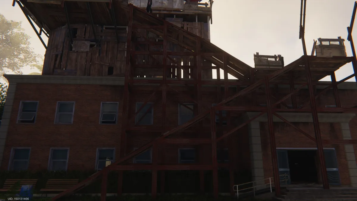 Image of the long ramp outside of the hospital players will need to climb to reach the chest