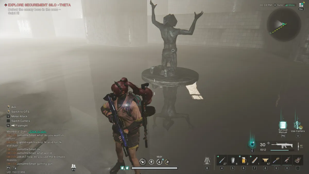 Image of a kneeling statue in the water, which matches the reflection below it 