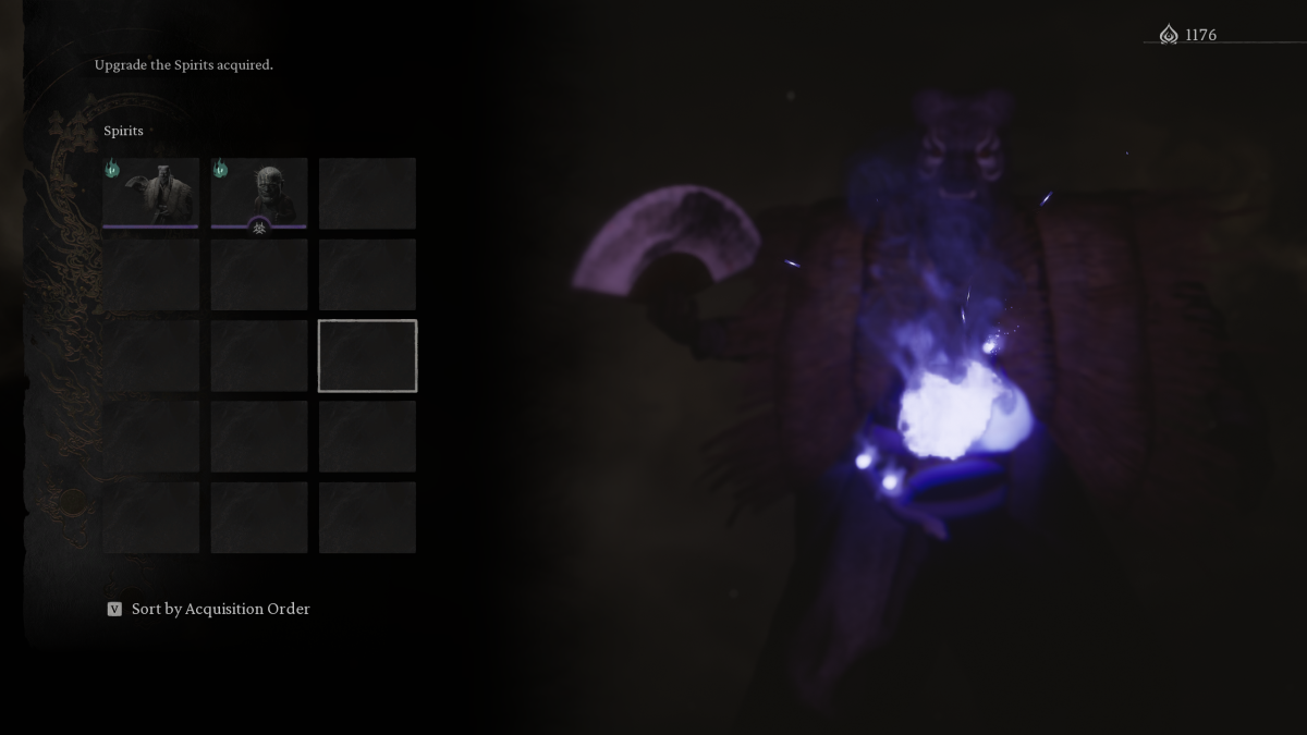 Image of a purple glowing spirit in Black Myth Wukong beside a menu