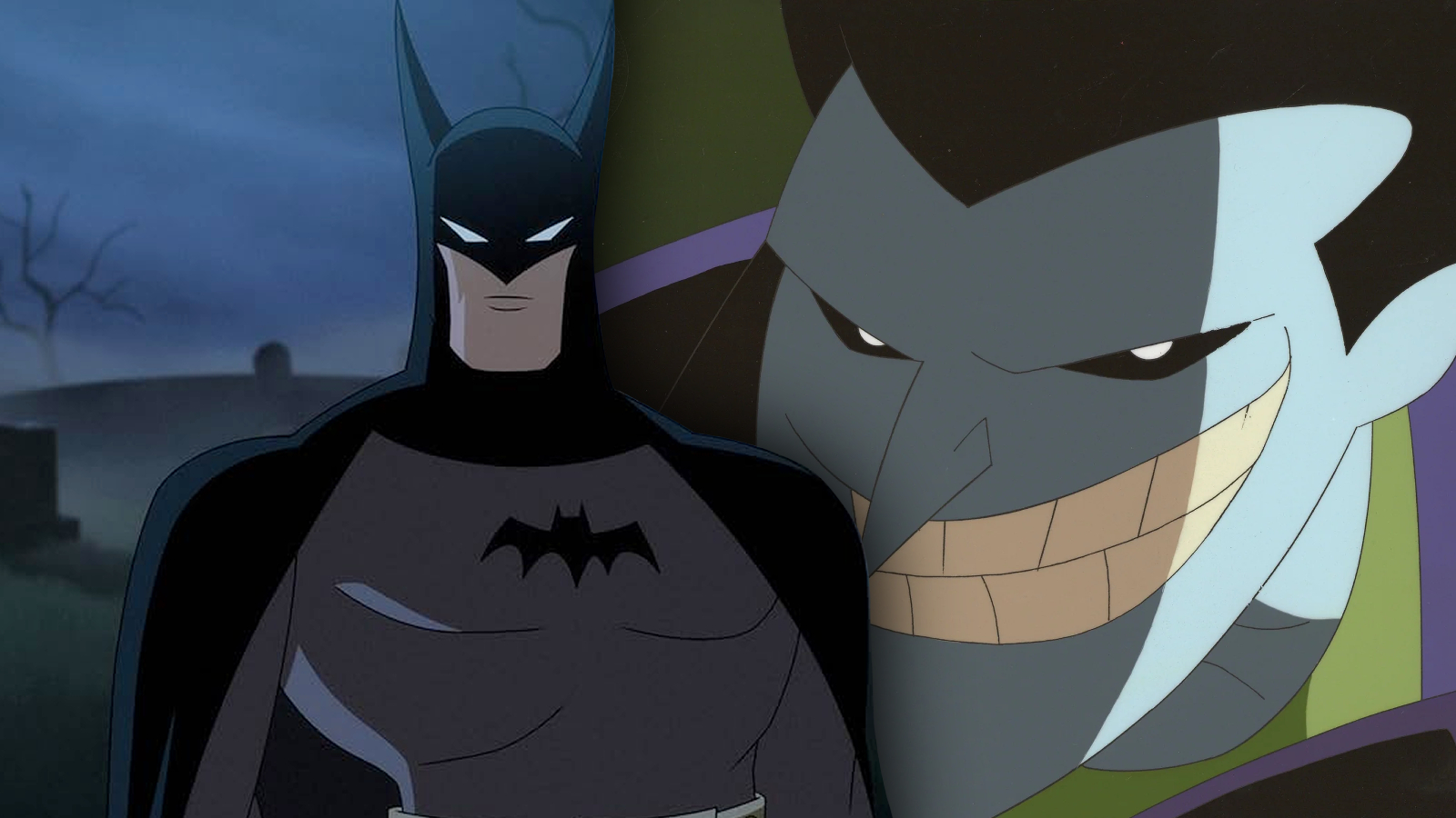 Combined stills of Batman and the Joker from Batman: Caped Crusader and The New Batman Adventures