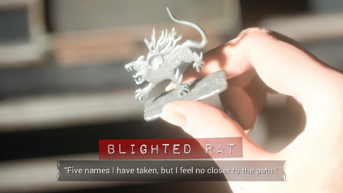 A close up of the Blighted Rat Trinket in The Casting of Frank Stone