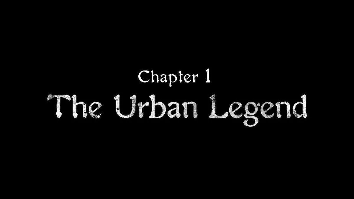 The title card for Chapter 1: The Urban Legend in Emio: The Smiling Man in a walkthrough of Chapter 1 and the Prologue