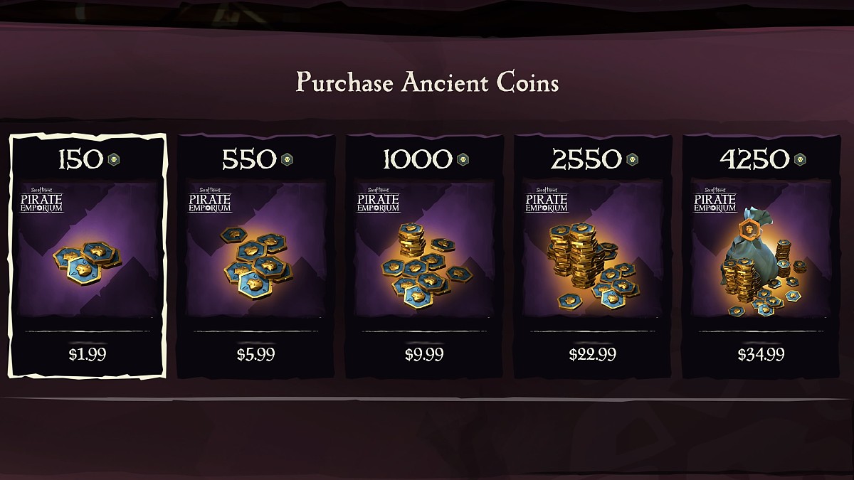 Ancient Coins purchase menu in Sea of Thieves.