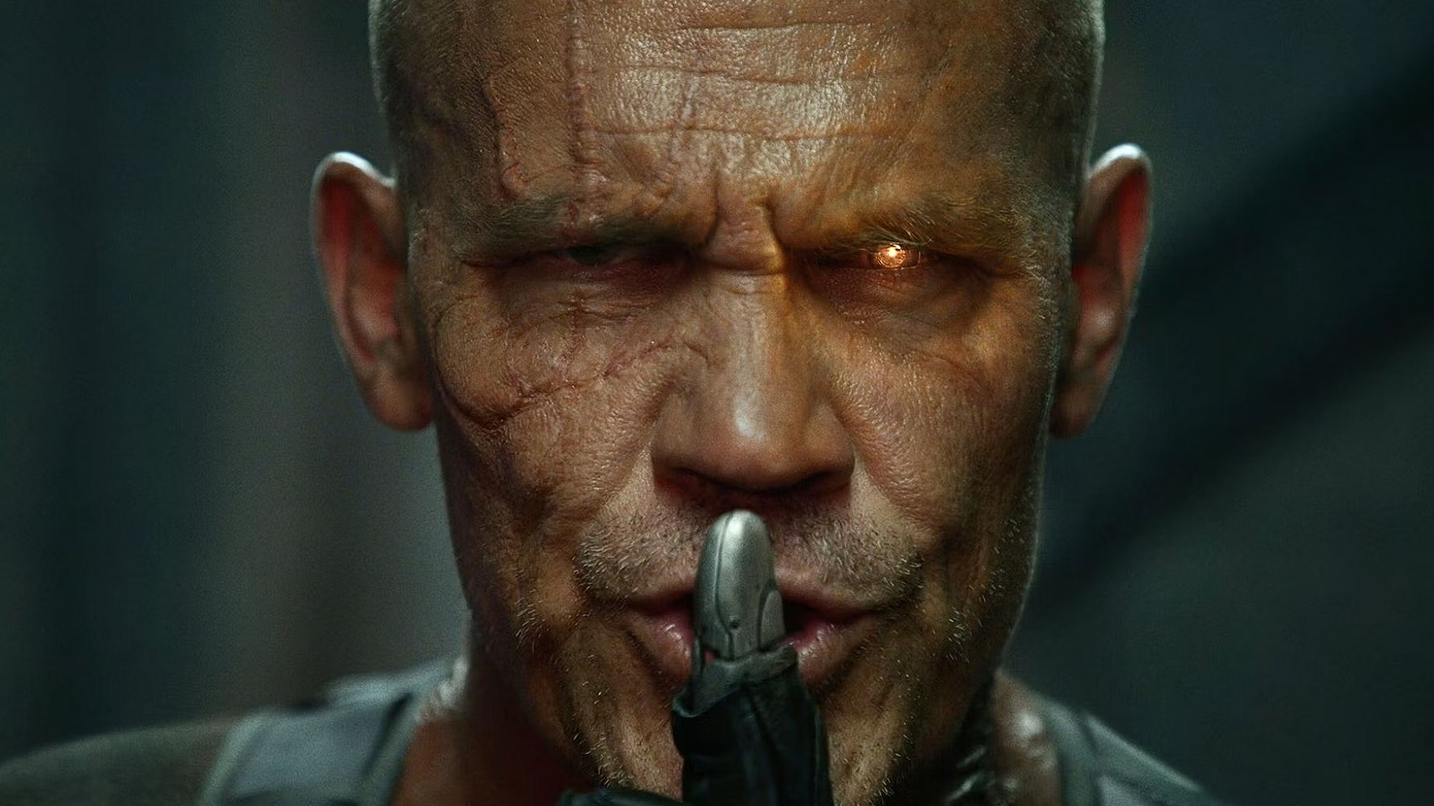 Cable making a "shhh" gesture in Deadpool 2