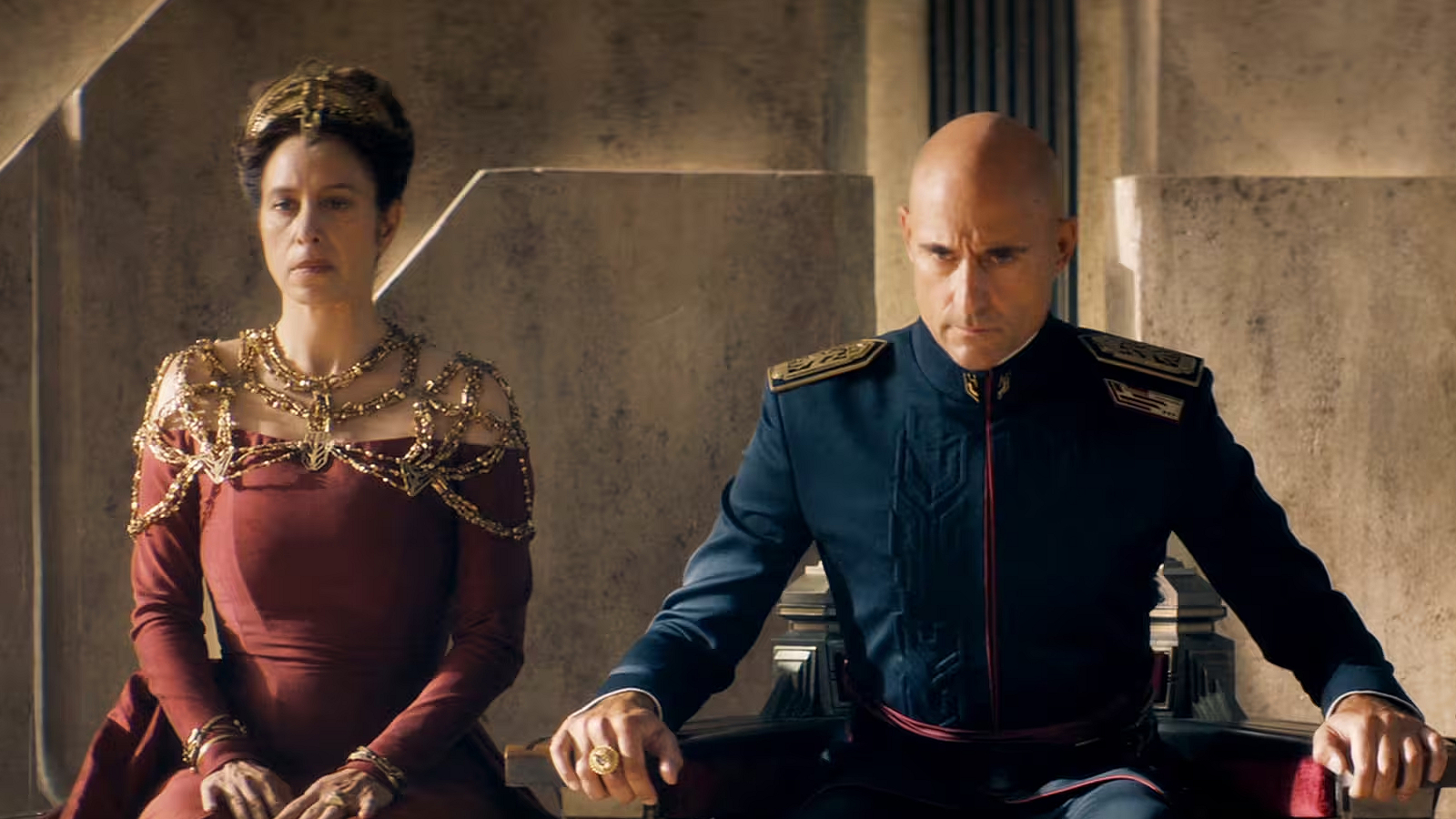 Emperor Javicco Corrino and Empress Natalya in Dune: Prophecy Season 1