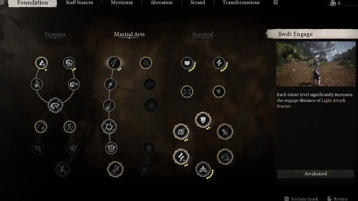 Skill tree for sparks in Black Myth: Wukong.