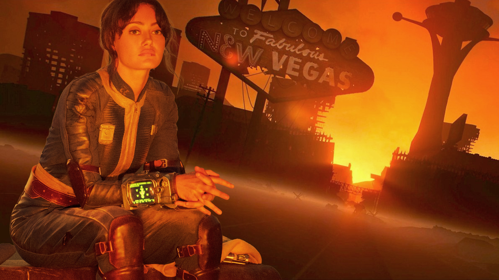 Combined Fallout Season 1 stills of Lucy MacLean and New Vegas