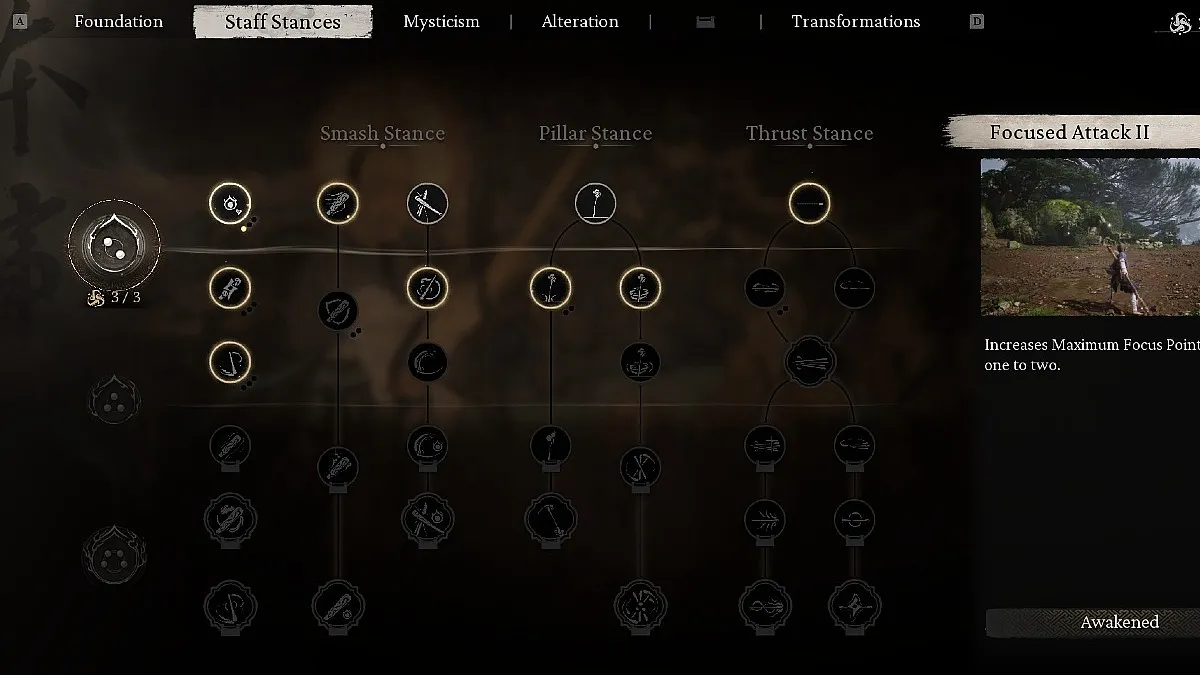 Focus Points tree in Black Myth: Wukong.