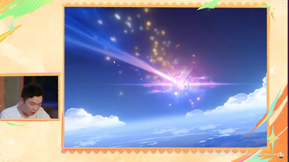 Image of a streamer watching a cutscene of a shooting star, which is part of the Genshin Impact Capturing Radiance system 