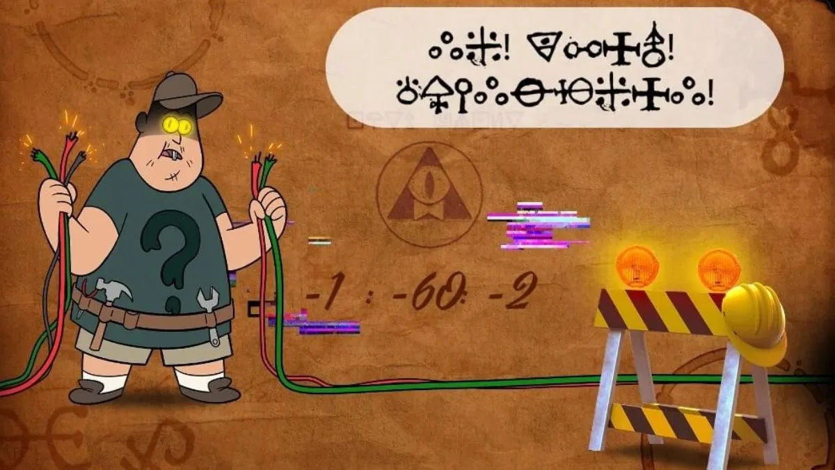 A character from Gravity Falls holding wires.