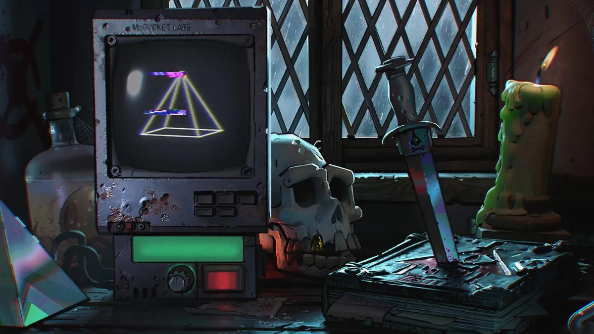 Gravity Falls items on a desk with a computer.