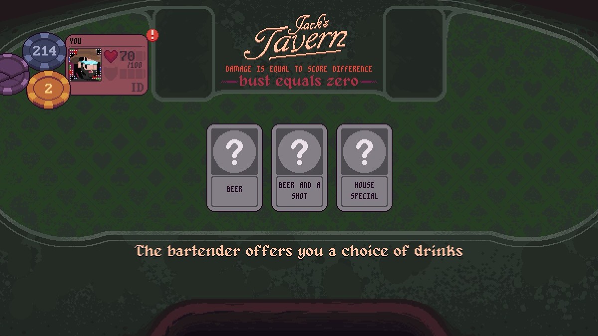 The options when selecting the Have A Drink Pick Your Poison option in Dungeons & Degenerate Gamblers in an article ranking all of the activities