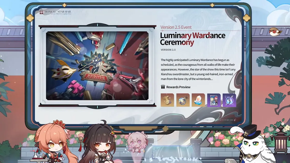 A menu describing the Luminary Wardance Ceremony in Honkai Star Rail, which gives a peek at the possible rewards