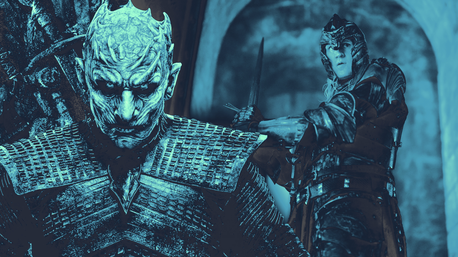 Key art of Game of Thrones' Night King and a still of House of the Dragon's Daemon Targaryen