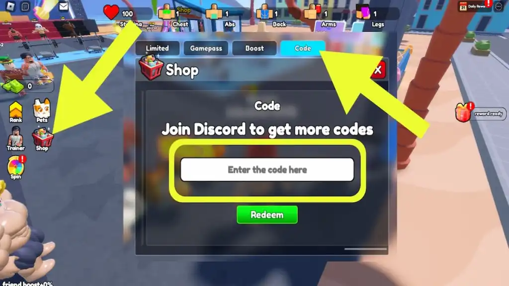 How to redeem codes in Gym Star Simulator