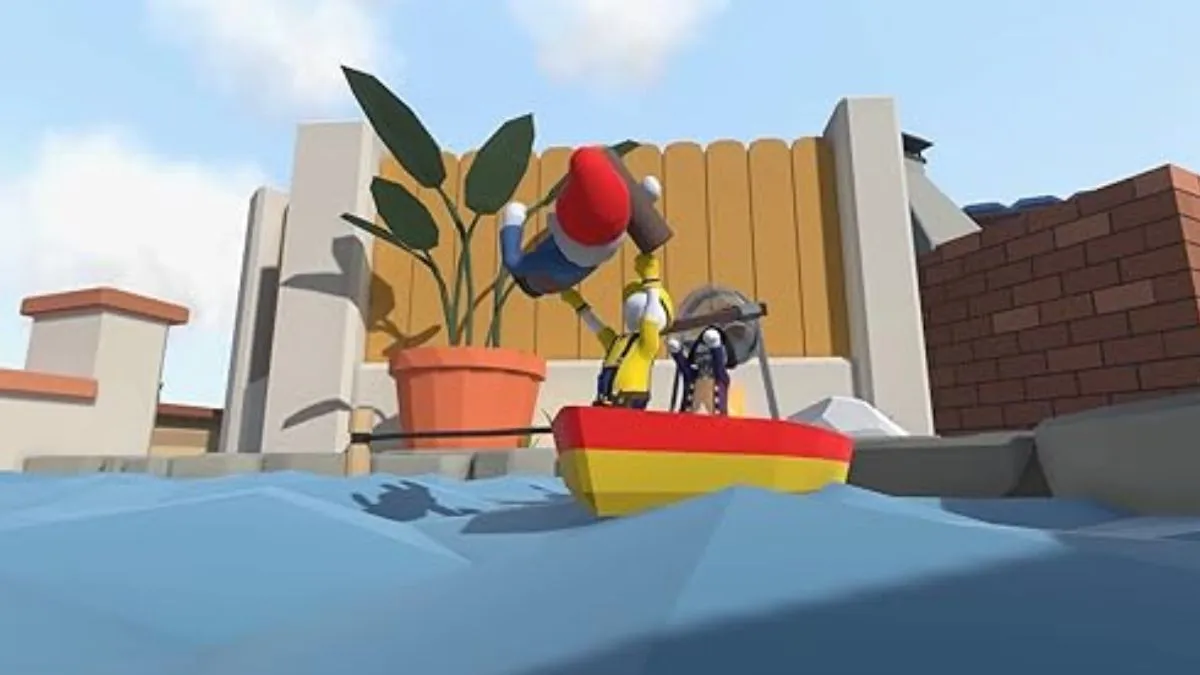 Screenshot of two Human characters from Human Fall Flat on a boat