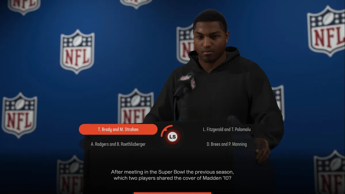 A player answering Combine interview questions in Madden 25 Superstar mode.