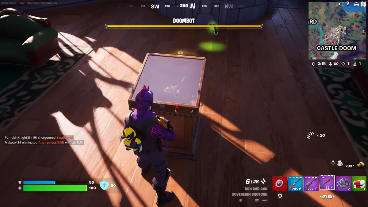 Doctor Strange's Eye of Agamotto as part of an article about how to find all the Marvel Trophies in Castle Doom in Fortnite.