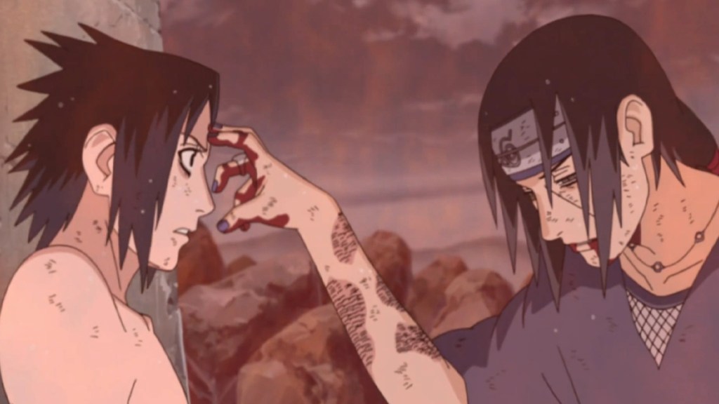 Itachi touches Sasukes forehead