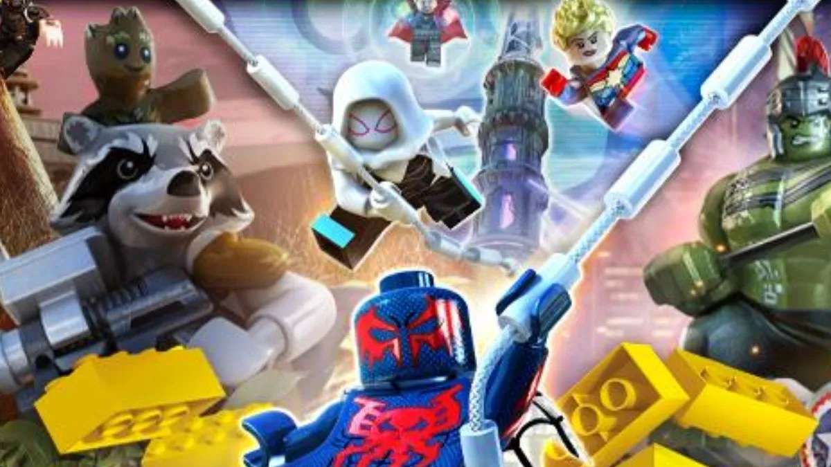 Image showing many Marvel characters in LEGO form from the game LEGO Marvel Superheroes 2