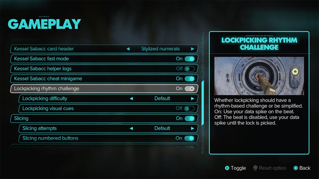 Lockpicking settings in Star War Outlaws