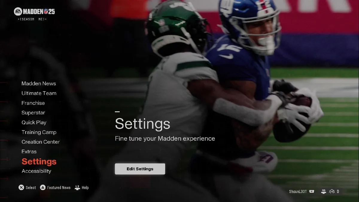 An image of the Settings page in Madden NFL 25 in an article detailing the best sliders for Realistic Gameplay