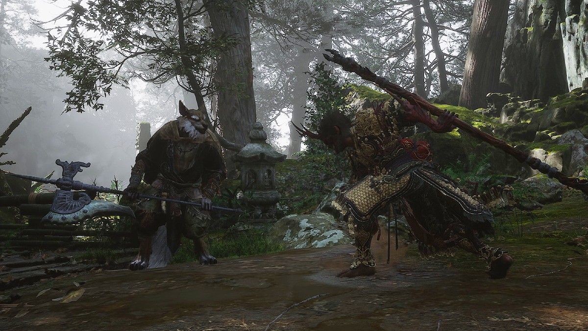 Fighting in the Forest of Wolves in Black Myth: Wukong.