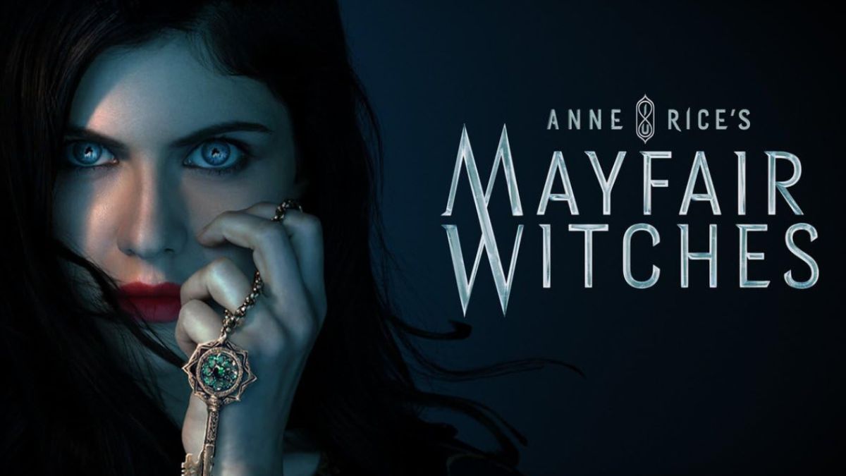 Mayfair Witches Series Banner featuring the main character clutching a necklace, next to the series logo