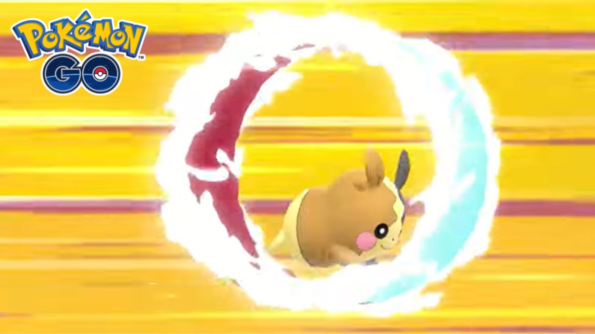 The two-sided Pokemon Morpeko running in an electrified hamster wheel, next to the Pokemon GO logo