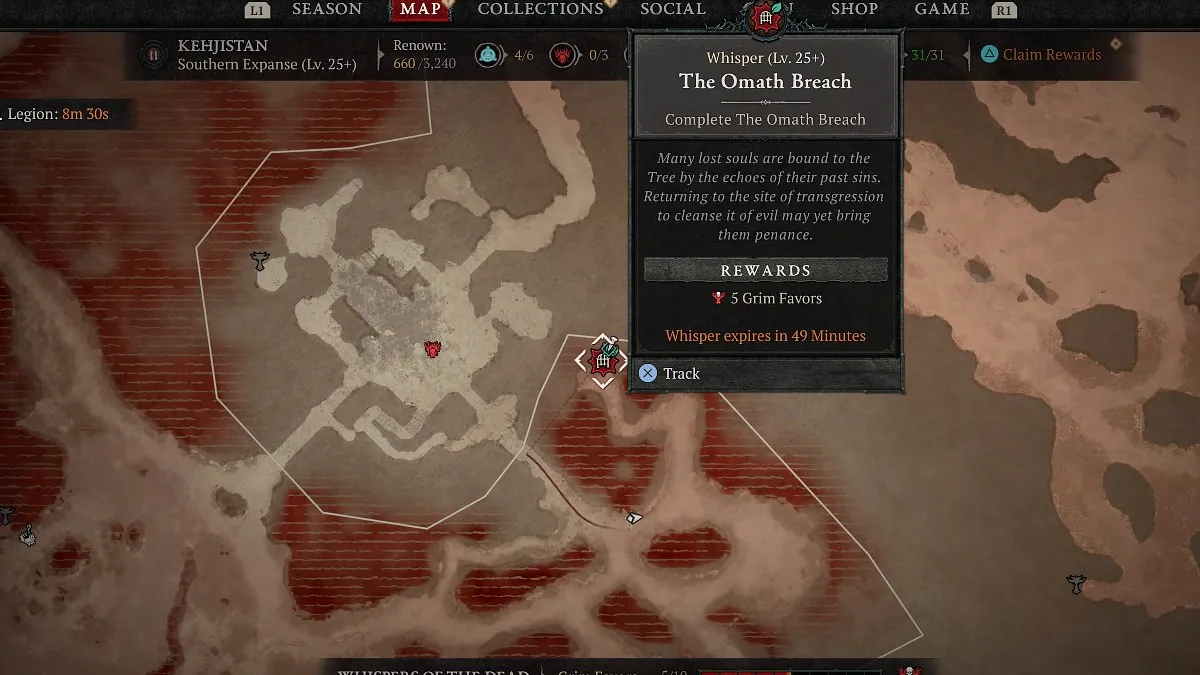 The Omath Breach map in Diablo 4.