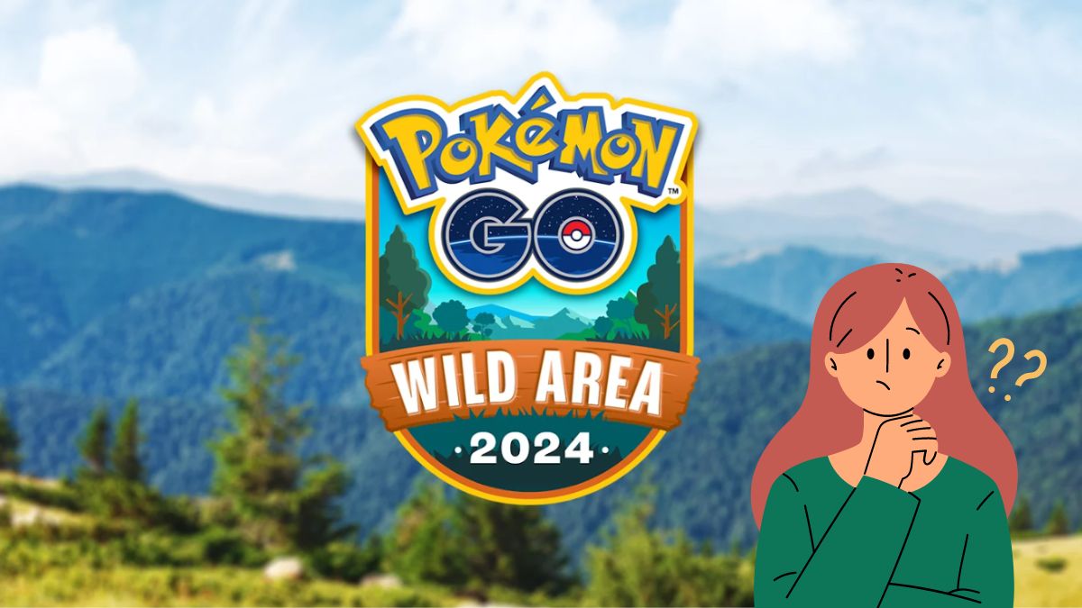 Pokemon GO Wild Area Event 2024 logo, with a woman looking confused next to it