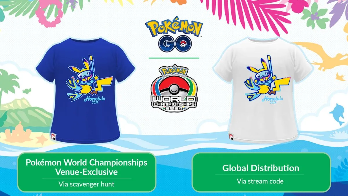 Pokemon GO Worlds Championship 2024 Avatar Tee, featuring Pikachu in scuba gear