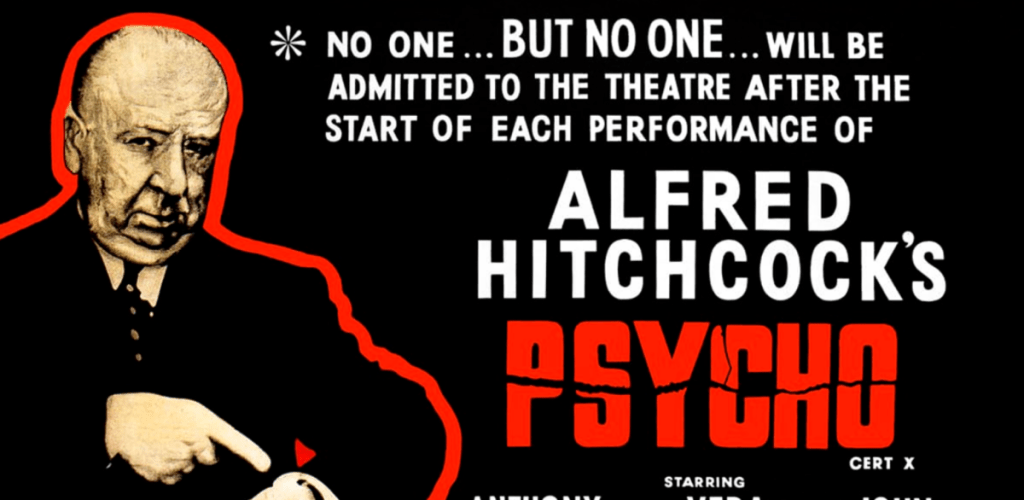 A poster for the marketing campaign of Alfred Hitchcock's Psycho