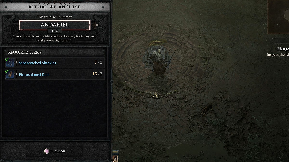 Ritual of Anguish menu in Diablo 4.