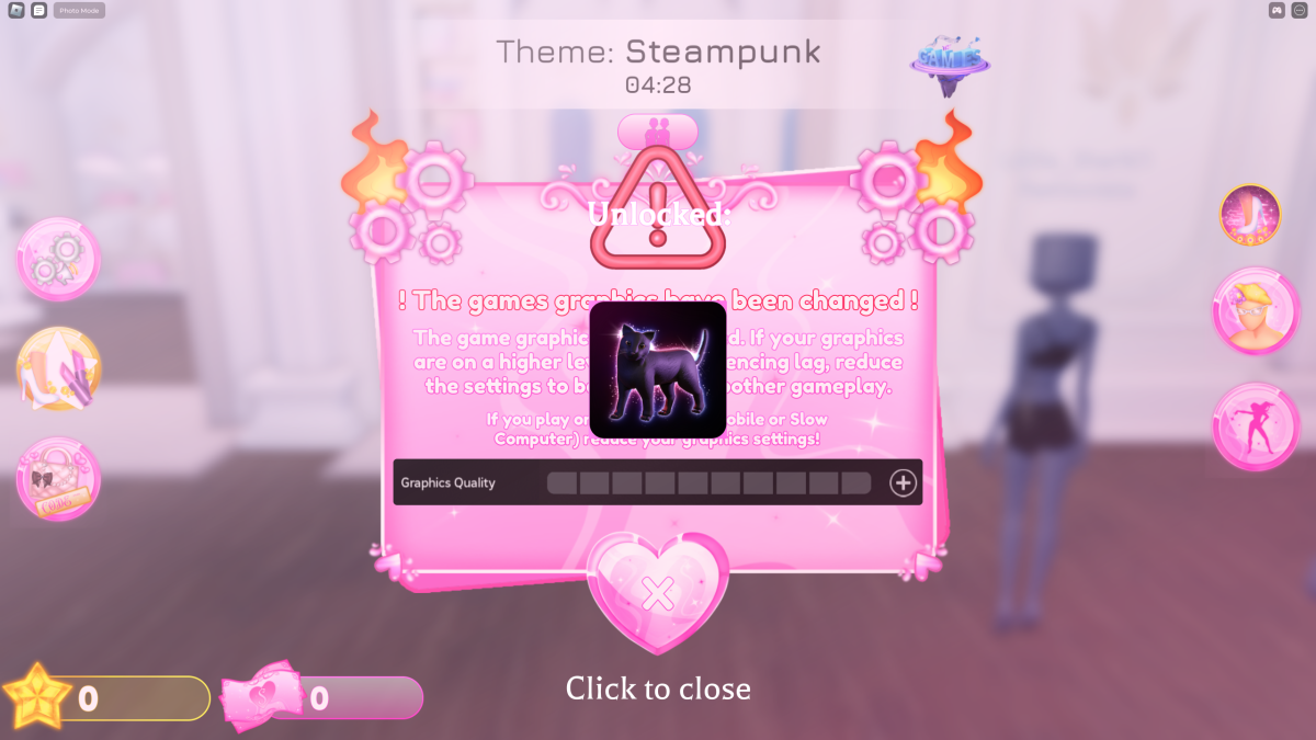 Image of a player unlocking Kitty in Dress to Impress, which is featured in a square box with a pale pink light around it 