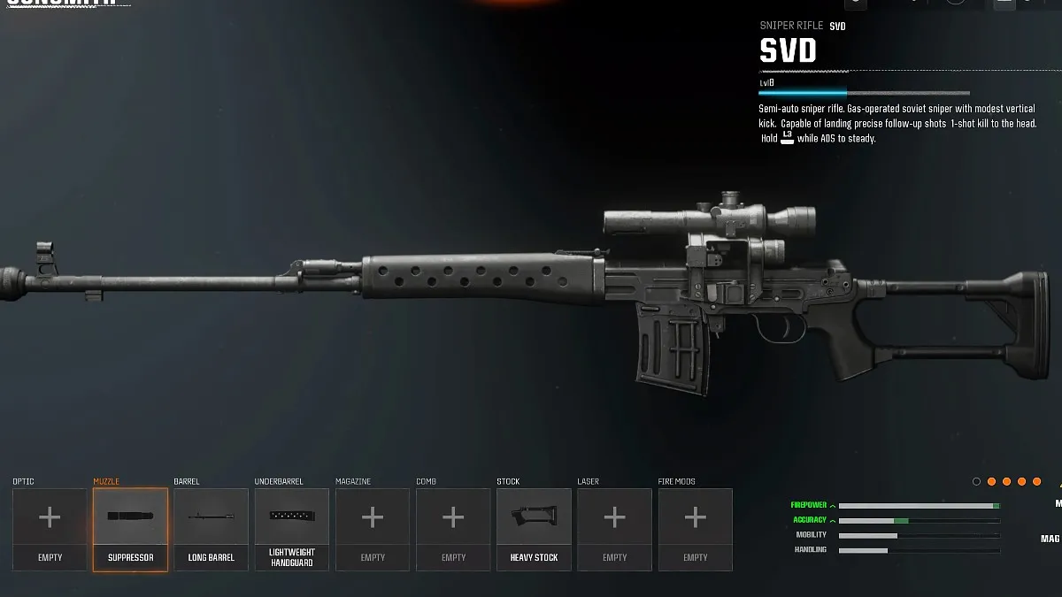 SVD class setup in the Black Ops 6 menus.