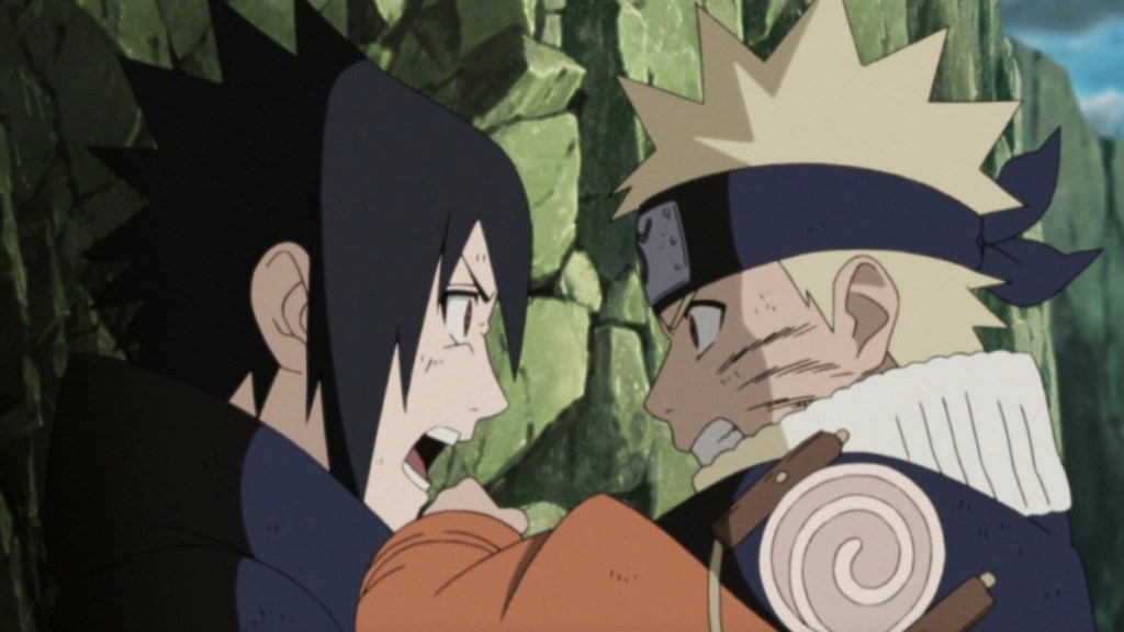 Sasuke and Naruto argue and fight