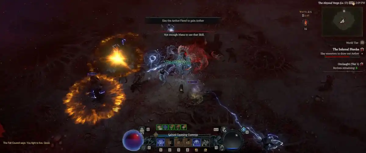 Image of the player attacking a horde of enemies with Chain Lightning in Diablo 4