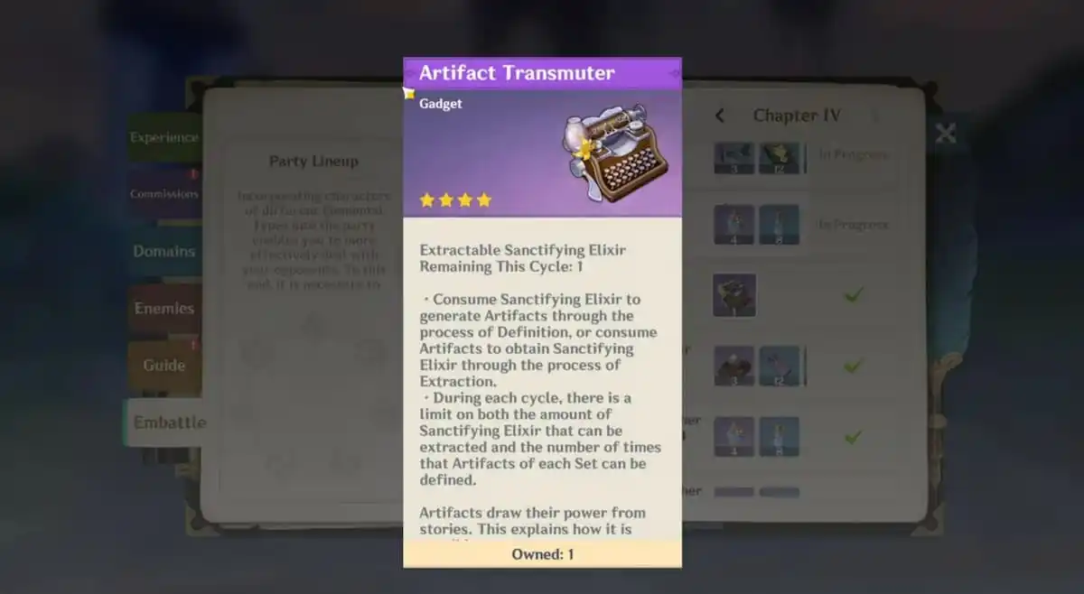 unlocking the artifact transmuter in genshin impact