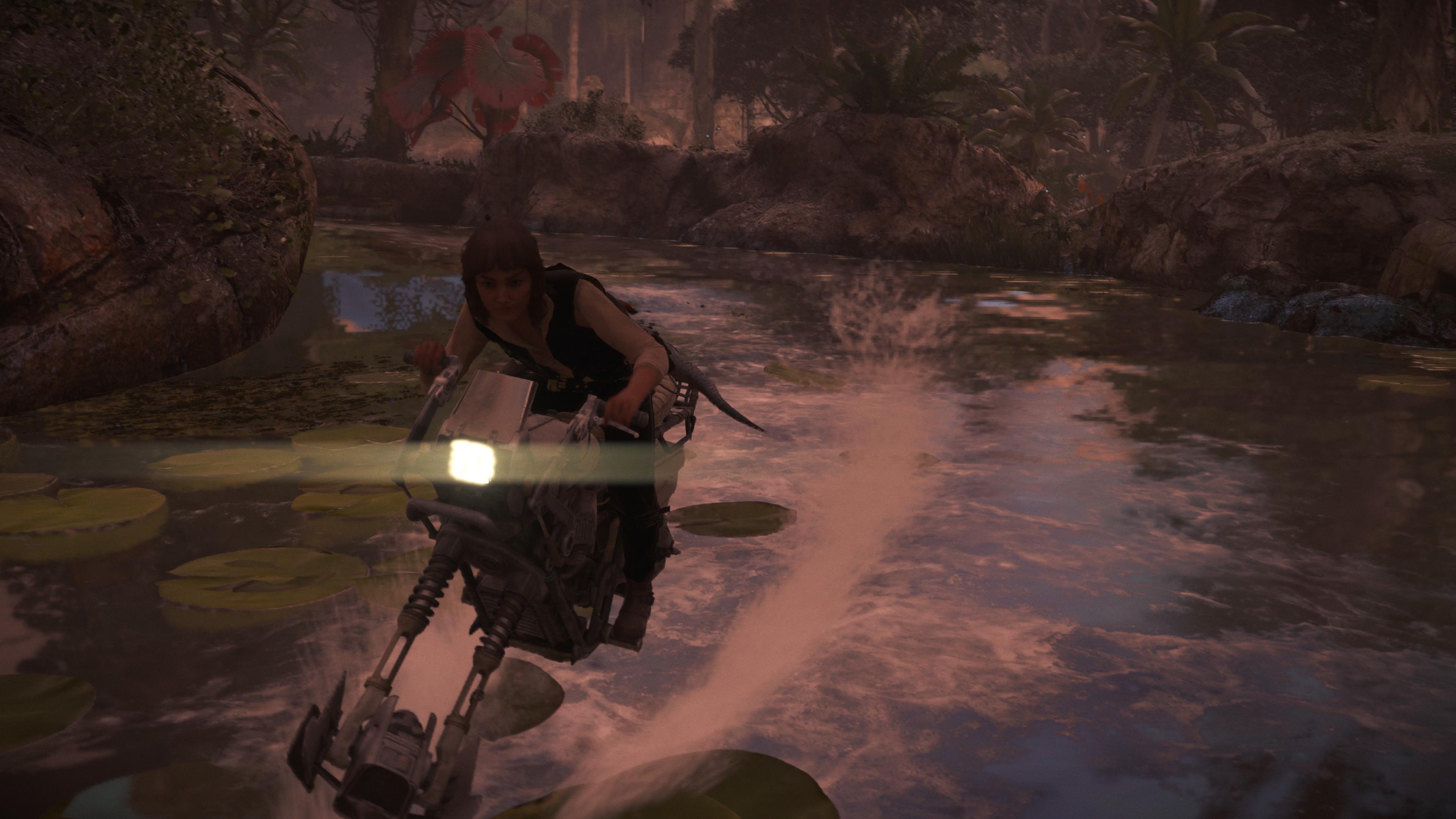 Speeder riding on water in Star Wars Outlaws