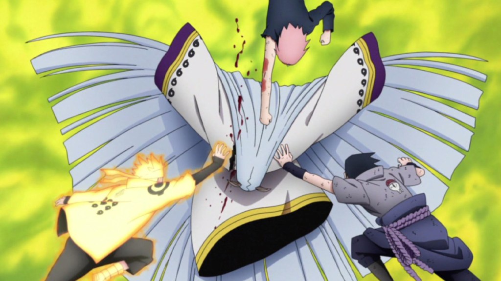 Team 7 fighting Kaguya in Naruto Shippuden