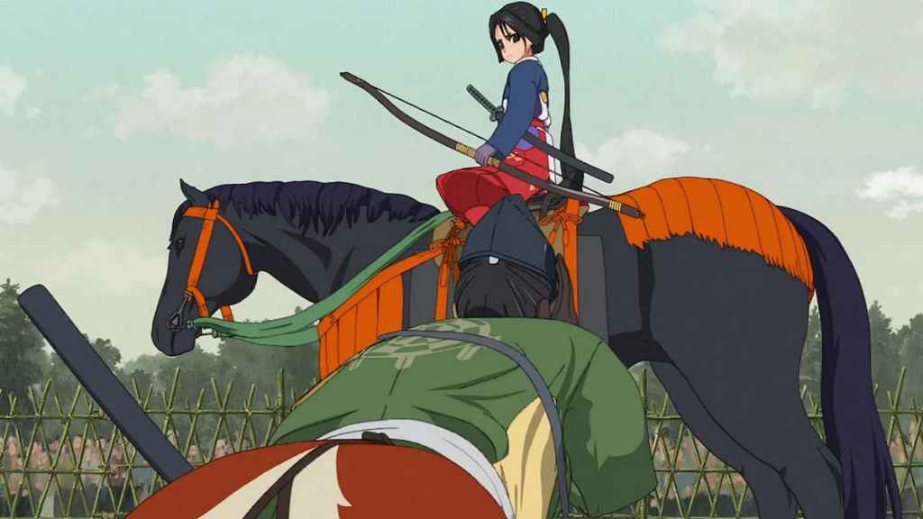 Tokiyuki on a horse in the Elusive Samurai anime