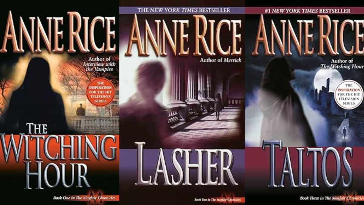 Book covers for all three books in the The Mayfair Chronicles Trilogy by Anne Rice