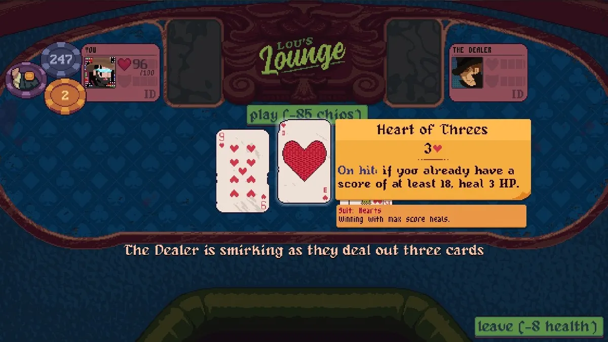 A photo of the three card monte mini-game inside of Dungeons & Degenerate Gamblers