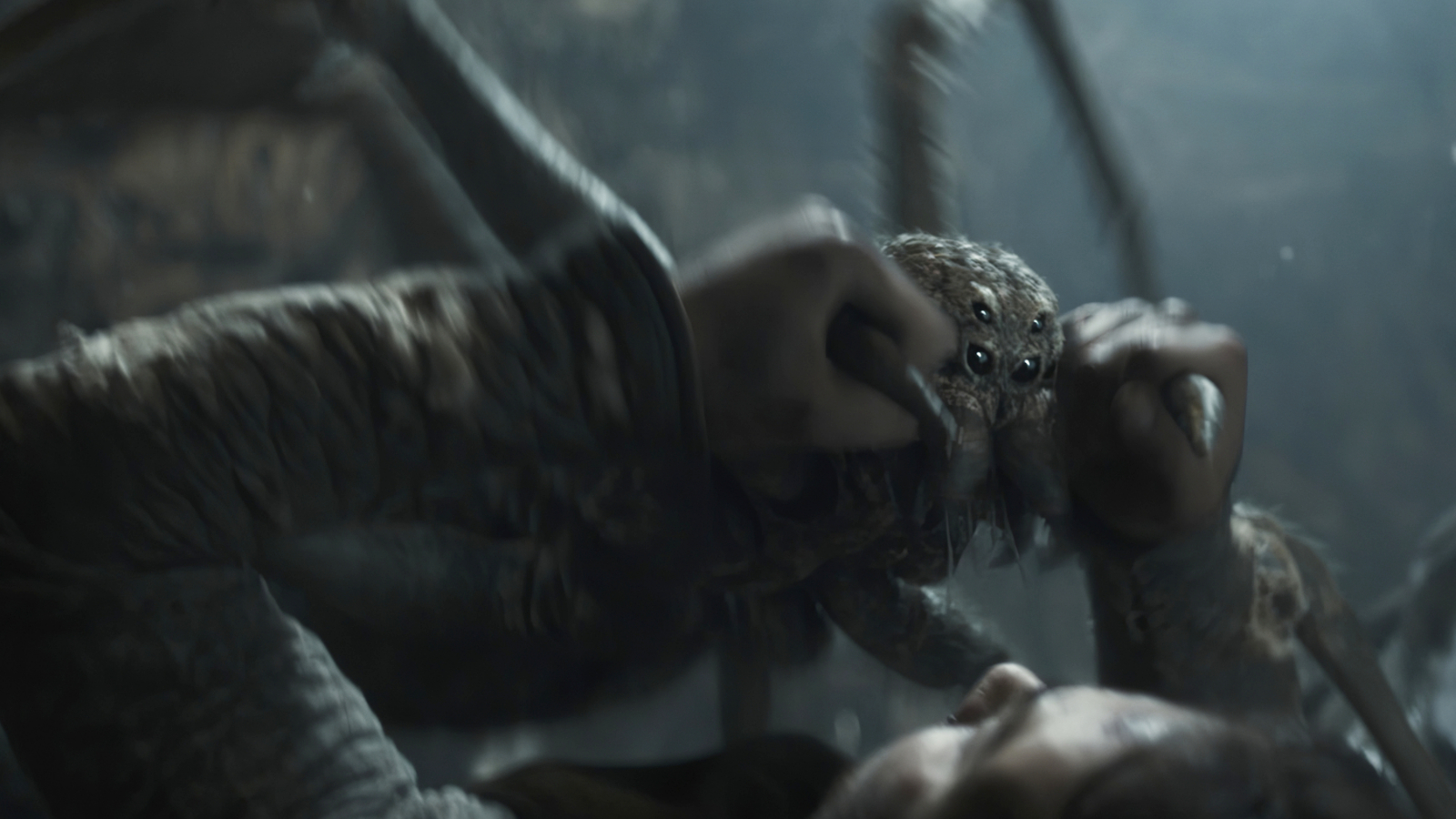 Isildur fighting Shelob in The Lord of the Rings: The Rings of Power Season 2