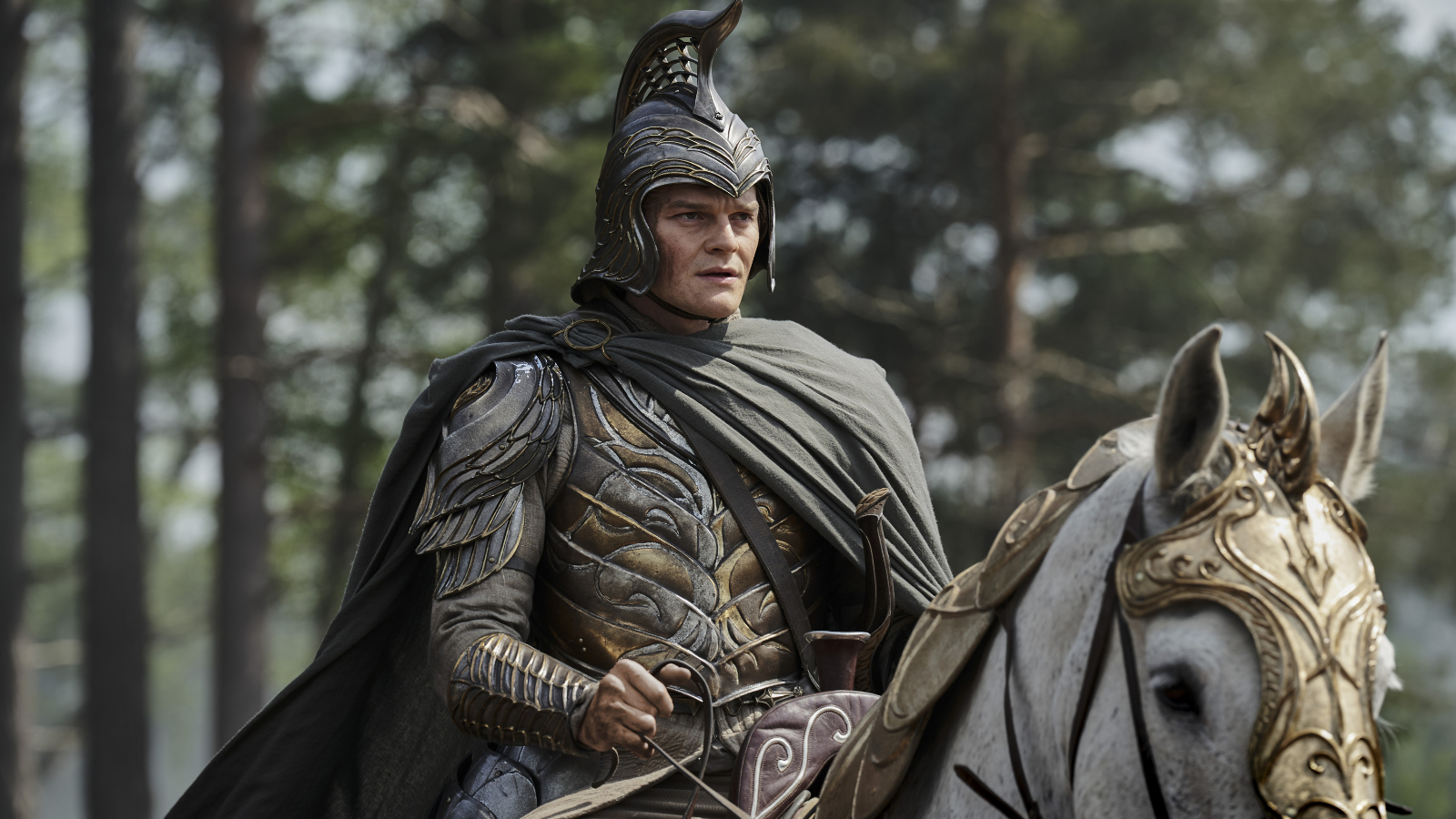 Elrond in armor on horseback in The Lord of the Rings: The Rings of Power Season 2