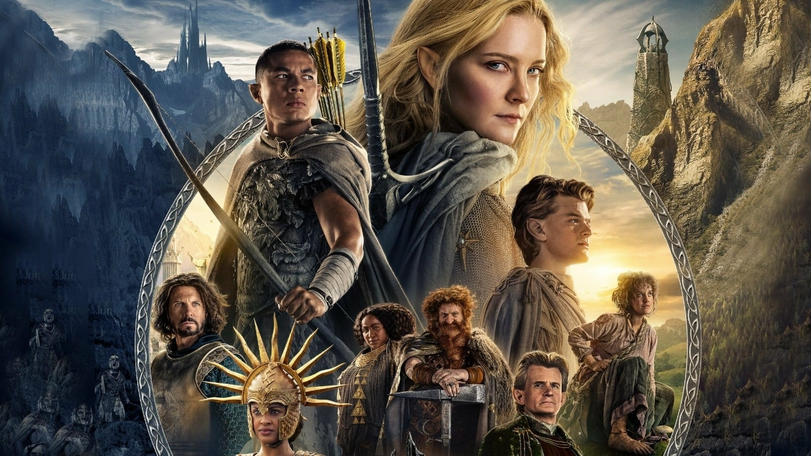 Cropped poster artwork for The Lord of the Rings: The Rings of Power Season 1 featuring the core ensemble