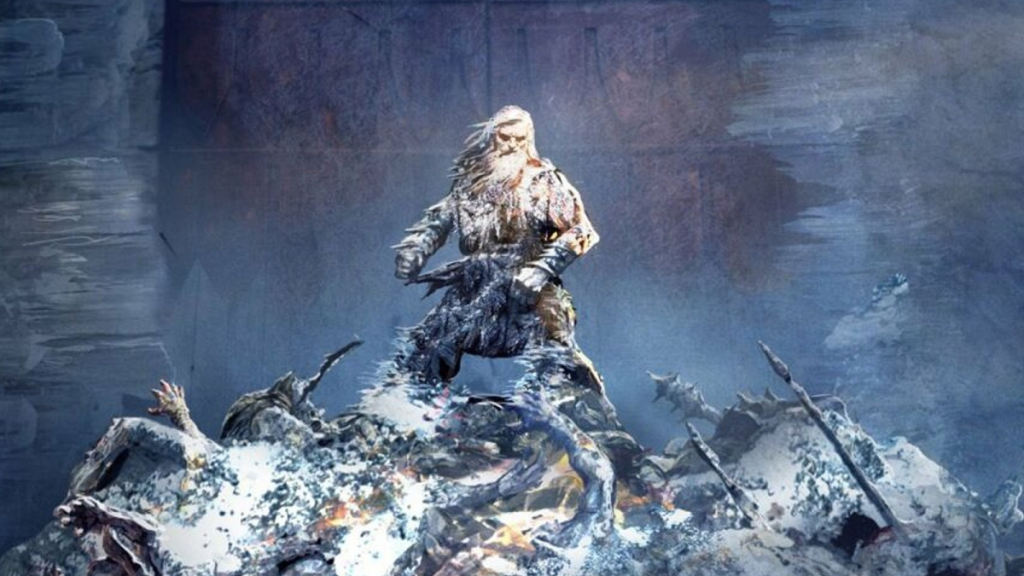 The Lord of the Rings: The War of the Rohirrim concept art depicting Helm Hammerhand and a pile of bodies in the snow