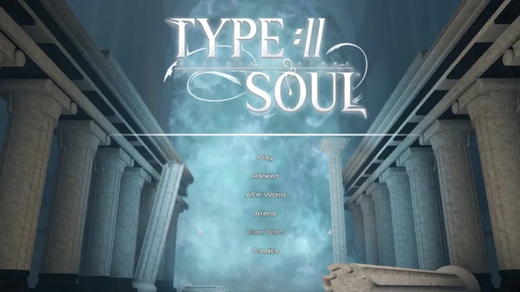 An image of the Main Menu of Type Soul where players can select the Clan Wars option before playing